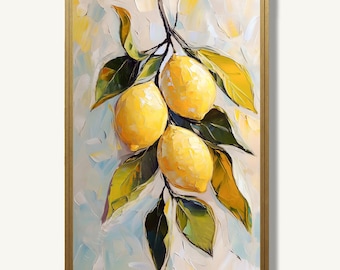 Lemon Wall Art Kitchen Oil Painting Style Fruit Poster Botanical Print Modern Decor