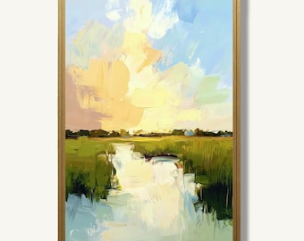 Lowcountry Marsh Landscape Oil Painting Print on Paper Sunset Wetland Artwork Coastal Wall Art Decor