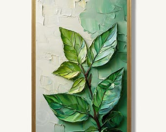 Green Leaf Wall Art Print Botanical Oil Painting Minimalist Plant Artwork Nature Home Decor