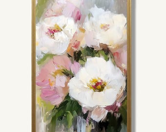 Peony Art Print Botanical Oil Painting Flower Poster Pink Floral Artwork Modern Farmhouse Wall Decor