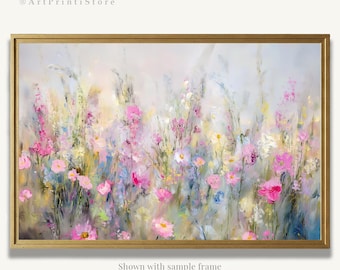 Wildflower Meadow Oil Painting Print on Paper Flower Field Artwork Farmhouse Wall Art Decor
