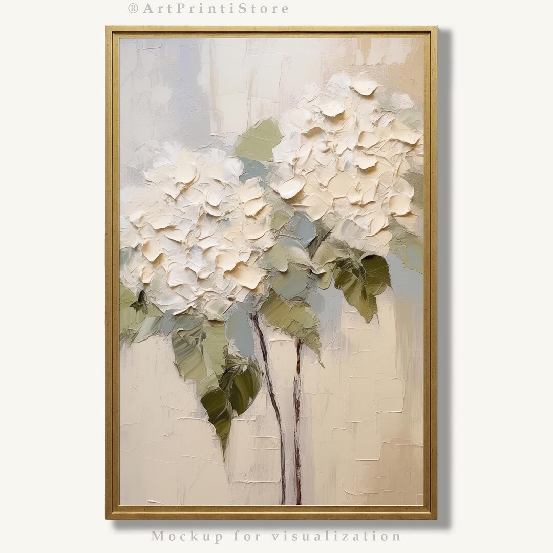 Hydrangea Oil Painting Floral Wall Art Print Neutral Botanical Artwork ...