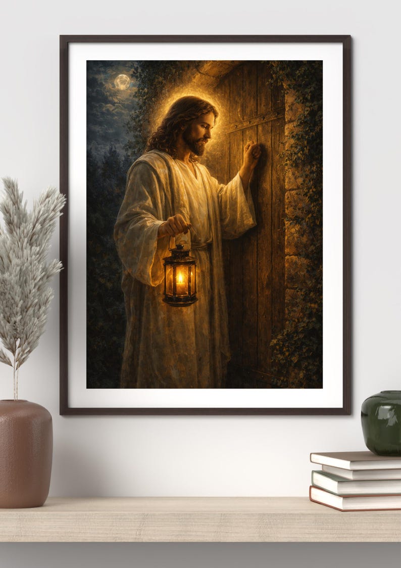 Jesus Knocking Door Art Print | Christian Revelation Scripture (digital ...