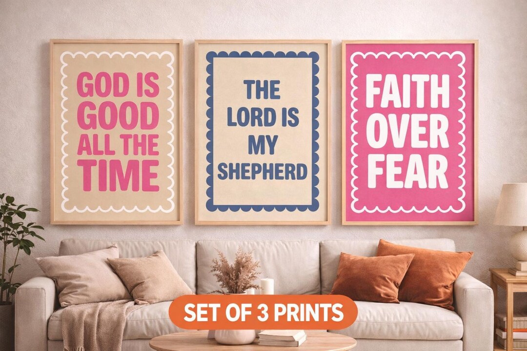 Christian Wall Art Set, Pink Bible Verse Prints, Faith Over Fear ...