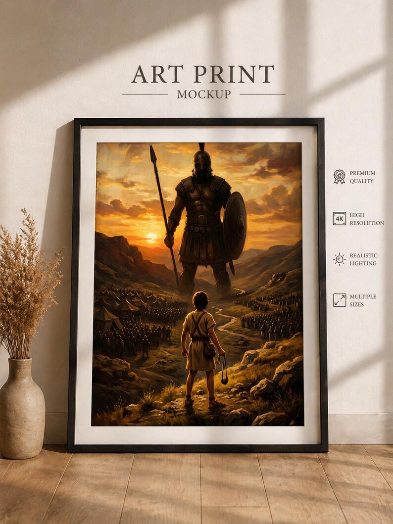 David and Goliath Biblical Warrior Art Print, Faith Courage Scripture ...