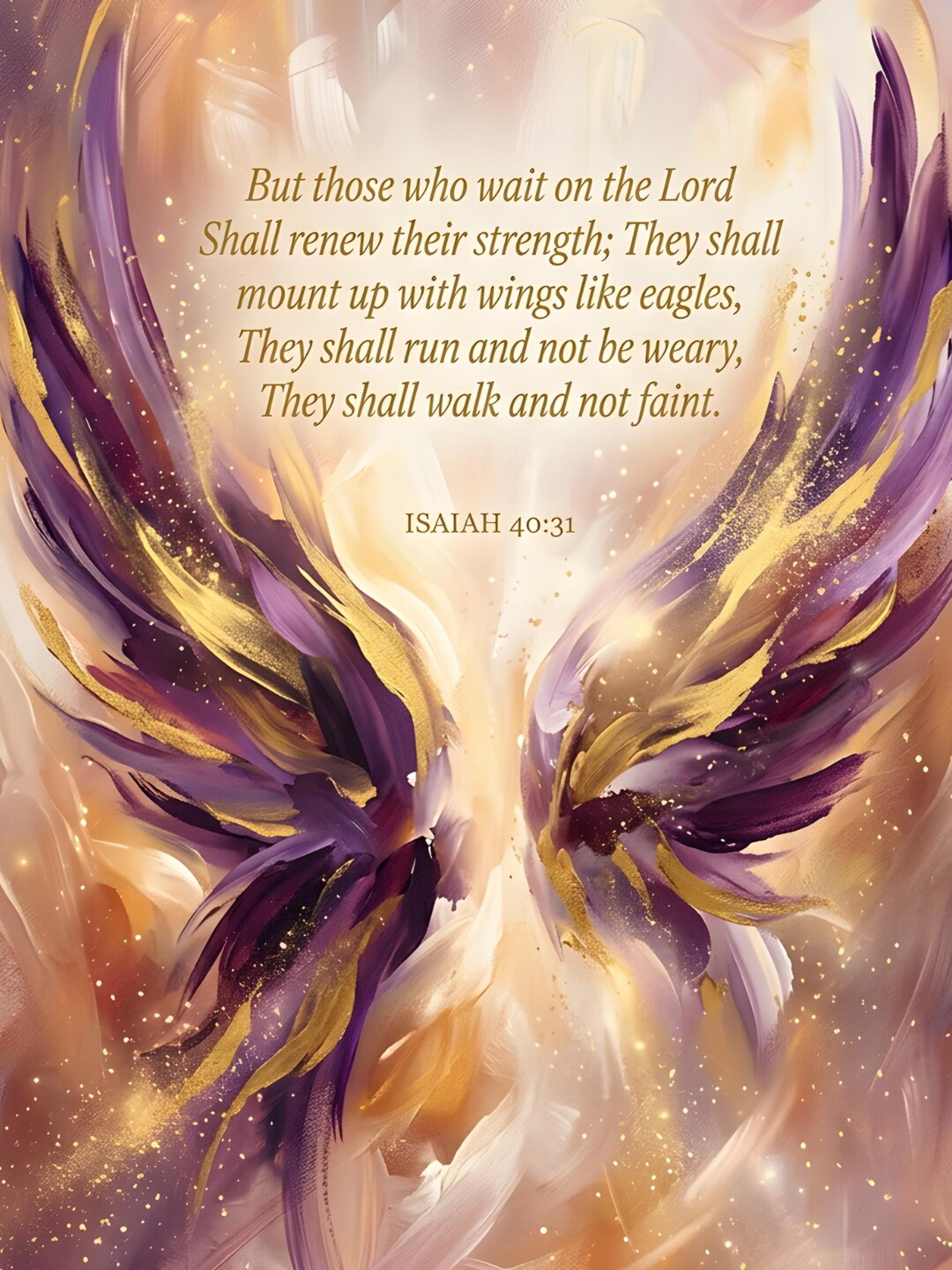 Isaiah 40:31 Angel Wings Print | Purple Gold Scripture Wall Art ...