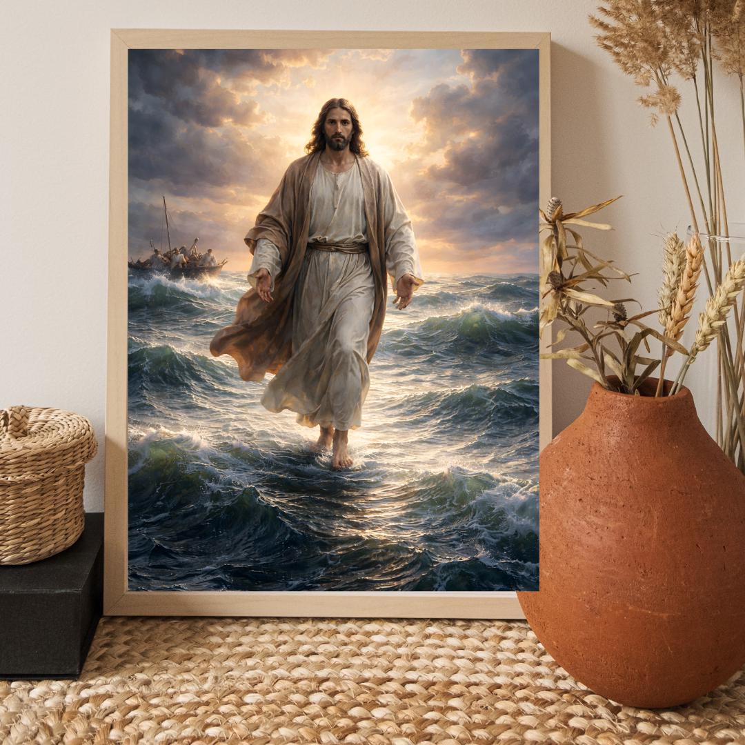 Jesus Walking on Water Wall Art | Christian Biblical Ocean Miracle ...