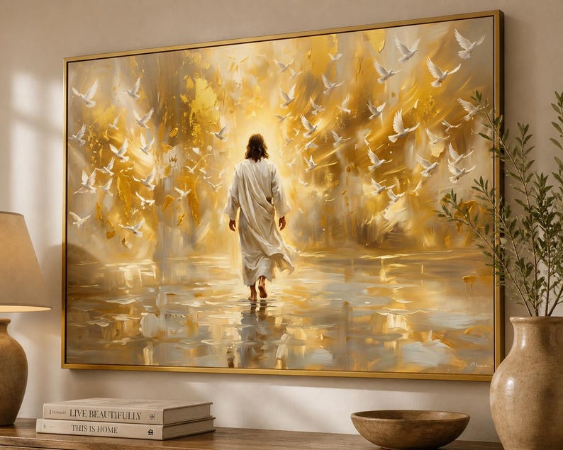 Jesus Walking in Light Wall Art, Holy Spirit Dove Canvas Print (digital ...