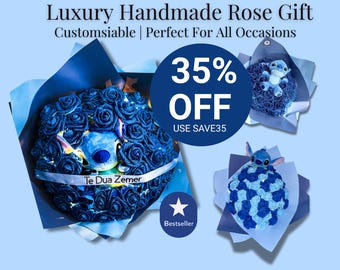 Stitch Rose Bouquet – Eternal Artificial Flowers, Personalised Gift for Mom, Girlfriend, Birthday, Prom, Baby Shower, Character Bouquet