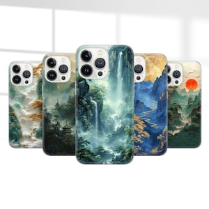 Étui pour téléphone japonais Montagnes dorées pour iPhone 17 Pro Max, 16e, 15, 14, 12 et Samsung S25 Ultra, S24 FE, A56, Pixel 10 XL, 9a, 8