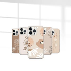 Custodia per telefono minimalista beige con motivo floreale estetico, per iPhone 16, 15, 14, 13, 12, Samsung S25, S24, S23, S22, A16, A55, Pixel 9, 8A