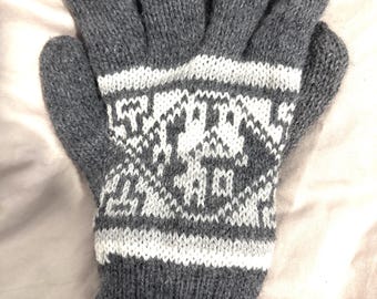 Warm Inca pattern alpaca wool gloves handmade from Peru  - women’s size - 10in length