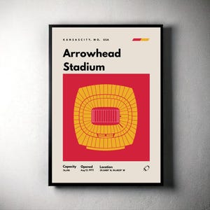 Kansas City Chiefs Poster, Arrowhead Stadium Print, Mid Century Modern Football Poster, Sports Bedroom Posters, Minimalist Office Wall Art