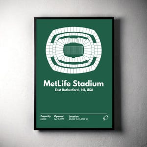 New York Jets Poster, NY MetLife Stadium Print, Mid Century Modern Football Poster, Sports Bedroom Posters, Minimalist Office Wall Art