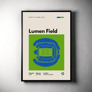 Seattle Sounders Poster, Lumen Field Print, Mid Century Modern Soccer Wall Art, Sports Bedroom Poster, Minimalist Office Football Wall Art