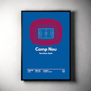 Barcelona Poster, Camp Nou Stadium Football Print, Mid Century Modern Soccer Poster, Sports Bedroom Posters, Minimalist Office Wall Art