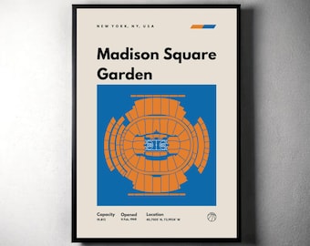 Póster de los New York Knicks: Madison Square Garden, arte deportivo minimalista (descarga digital)