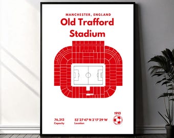 Impresión del estadio Old Trafford: Manchester United, arte futbolístico minimalista (descarga digital)