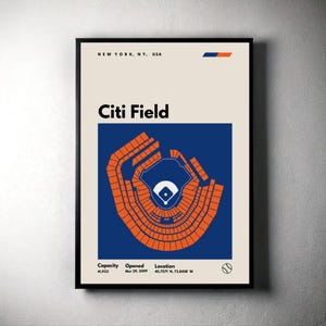New York Mets Poster, New York Citi Field Print, Mid Century Modern Baseball Poster, Sports Bedroom Posters, Minimalist Office Wall Art