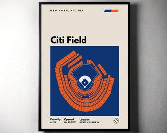 New York Mets Poster, New York Citi Field Print, Mid Century Modern Baseball Poster, Sports Bedroom Posters, Minimalist Office Wall Art