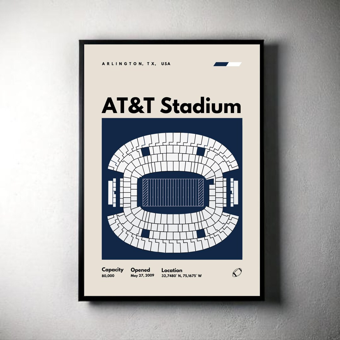 Dallas Cowboys Poster, AT&T Stadium Print, Mid Century Modern Football ...