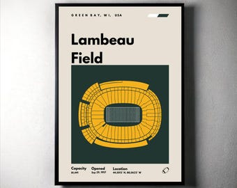 Green Bay Packers Poster, Lambeau Field Stadium Print, Mid Century Modern Football Poster, Sports Bedroom Art, Minimalist Office Wall Art