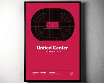 Stampa artistica minimalista del Chicago Bulls United Center (download digitale)
