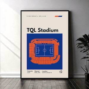 FC Cincinnati Poster, TQL Stadium Print, Mid Century Modern Soccer Poster, Football Bedroom Posters, Minimalist Office Wall Art