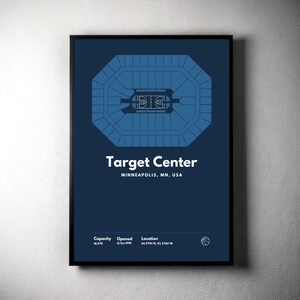 Minnesota Timberwolves-poster, Target Center-print, NBA-muurkunst, halverwege de eeuw modern, basketbalcadeau, poster sportslaapkamer