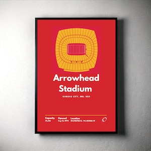 Kansas City Chiefs Poster, KC Arrowhead Stadium Print, Minimalist Football Wall Art, Sports Fan Print Gift for Him