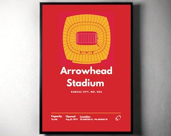 Kansas City Chiefs Arrowhead Stadium-tryck: Minimalistisk fotbollskonst (digital nedladdning)
