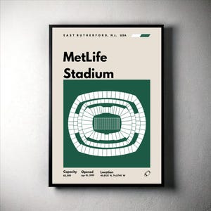 New York Jets Poster, NY MetLife Stadium Print, Mid Century Modern Football Poster, Sports Bedroom Posters, Minimalist Office Wall Art