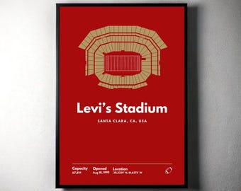 San Francisco 49ers poster, SF Levi's Stadium print, minimalistische voetbal kunst aan de muur, sportfan print cadeau voor hem