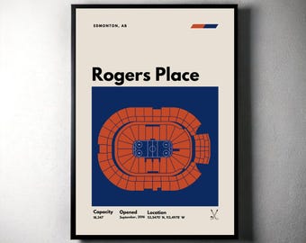Edmonton Oilers Poster, Rogers Place Stadium Print, Mid Century Modern Hockey Poster, Sports Bedroom Posters, Minimalist Office Wall Art