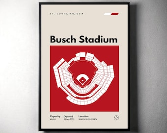 St. Louis Cardinals-affisch, Busch Stadium-tryck, basebollaffisch från mitten av århundradet, sportposters för sovrum, minimalistisk väggkonst för kontoret