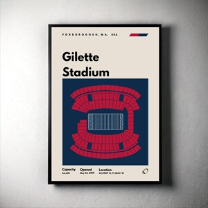 New England Patriots Poster, Gillette Stadium Print, Mid Century Modern Football Poster, Sports Bedroom Posters, Minimalist Office Wall Art