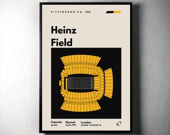 Póster del Heinz Field de los Pittsburgh Steelers: Arte futbolístico moderno de mediados de siglo (descarga digital)