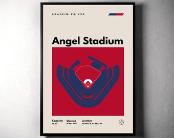 Angel Stadium-poster: moderne honkbalkunst uit het midden van de eeuw (digitale download)