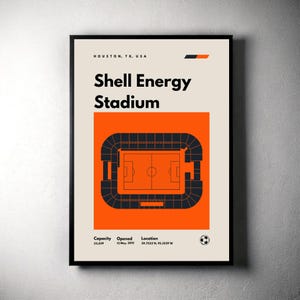 Houston Dynamo Poster, Shell Energy Stadium Print, Mid Century Modern Soccer Poster, Football Bedroom Posters, Minimalist Office Wall Art