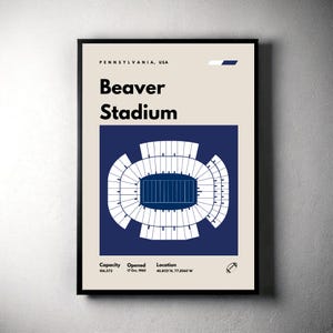 Póster del estadio Beaver, impresión del estadio de fútbol de Penn State, póster deportivo moderno de mediados de siglo, arte de pared minimalista para oficina, póster deportivo para dormitorio