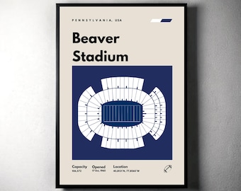 Beaver Stadium Poster, Penn State Football Stadium Print, Mid Century Modern Sports Poster, Minimalist Office Wall Art, Sports Bedroom Post