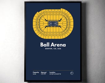 Póster del estadio de los Denver Nuggets: Arte deportivo moderno de mediados de siglo (descarga digital)