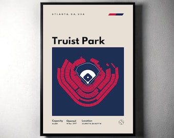 Atlanta Braves Poster, Truist Park Stadium Print, Mid Century Modern Baseball Poster, Sports Bedroom Posters, Minimalist Office Wall Art