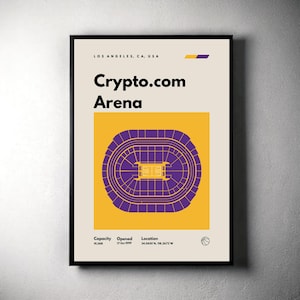 LA Lakers Poster, Los Angeles Crypto.com Arena Stadium Print, Mid Century Modern Basketball Posters, Bedroom Art, Minimalist Office Wall Art