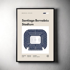 Real Madrid Poster, Santiago Bernabeu Stadium Print, Mid Century Modern Soccer Poster, Football Bedroom Posters, Minimalist Office Wall Art