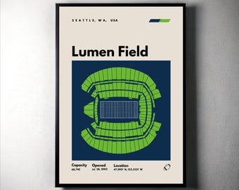 Seattle Seahawks Poster, Lumen Field Stadium Print, Mid Century Modern Football Poster, Sports Bedroom Posters, Minimalist Office Wall Art