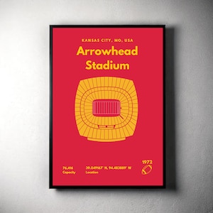 Kansas City Chiefs Poster, Arrowhead Stadium Print, Mid Century Modern Football Poster, Sports Bedroom Posters, Minimalist Office Wall Art