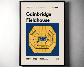 Indiana Pacers Poster, Gainbridge Fieldhouse Stadium Print, Mid Century Modern Basketball Art, Sport Bedroom Art, Minimalist Office Wall Art