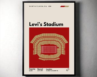 Poster San Francisco 49ers, Levi's Stadium-print, moderne voetbalposter uit het midden van de eeuw, sportslaapkamerposters, minimalistische kantoormuurkunst
