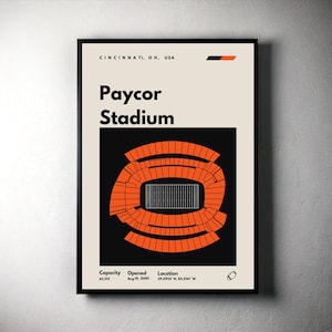 Cincinnati Bengals Poster, Paycor Stadium Print, Mid Century Modern Football Poster, Sports Bedroom Posters, Minimalist Office Wall Art